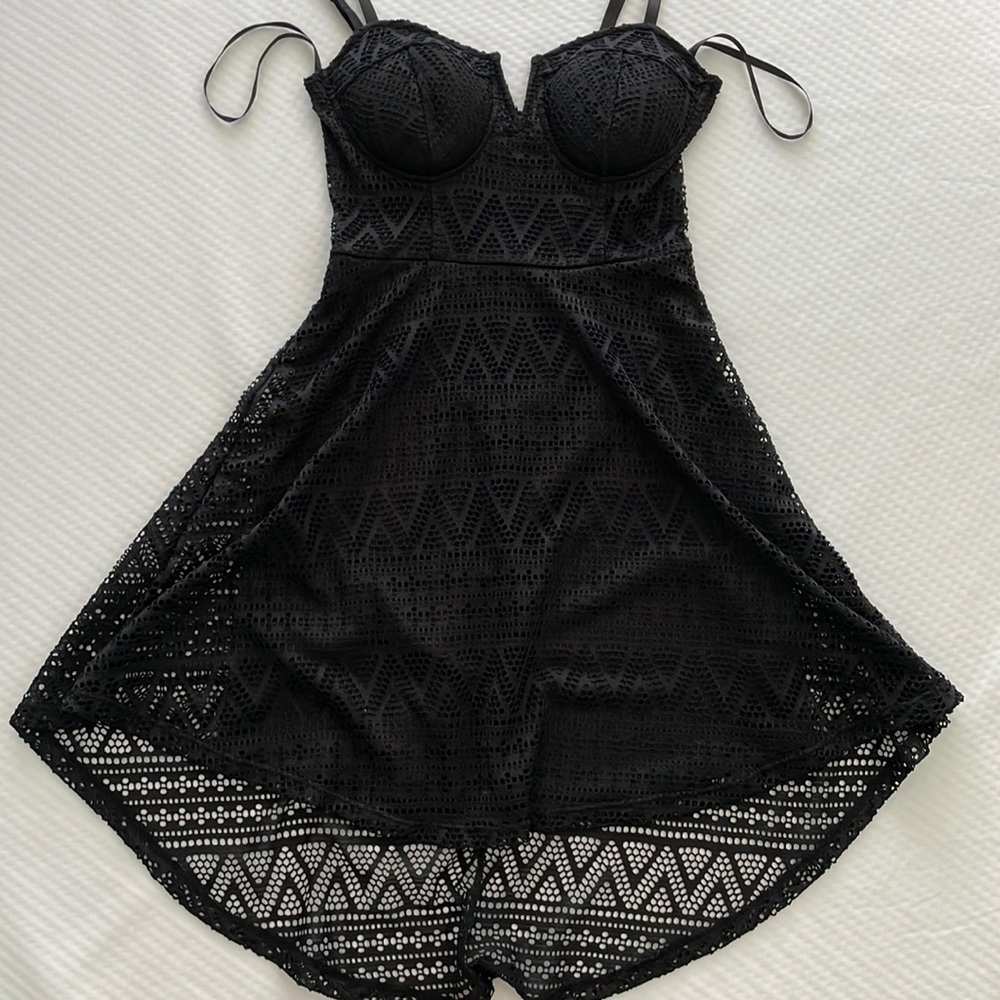 Material girl black lace high low dress S